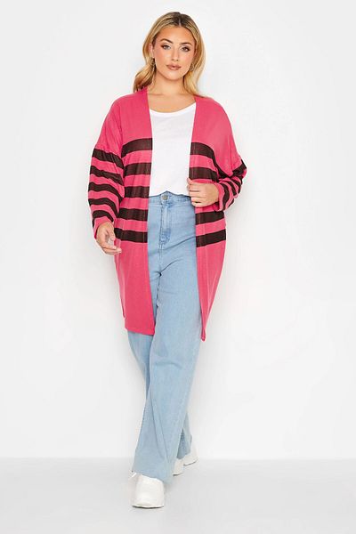 Stil Diva Μακρυμάνικη ριγέ Midi λεπτή ζακέτα - Plus Size 301569