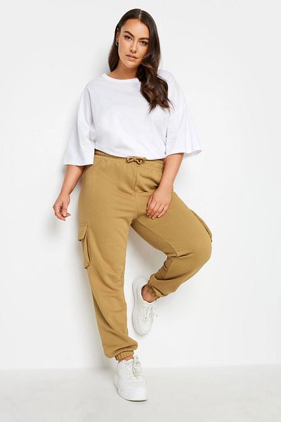 Stil Diva Pantaloni cargo jogger de mărime mare, cu picior elastic și detaliu de buzunar 302772