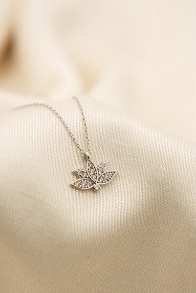 Elika Silver Kadın Taşlı Lotus Model 925 Ayar Gümüş Kolye