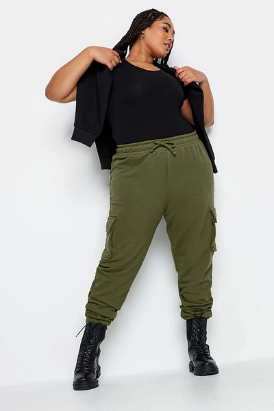 Stil Diva Large Size Cargo Jogger Pants with Elastic Legs and Pocket Detail302770