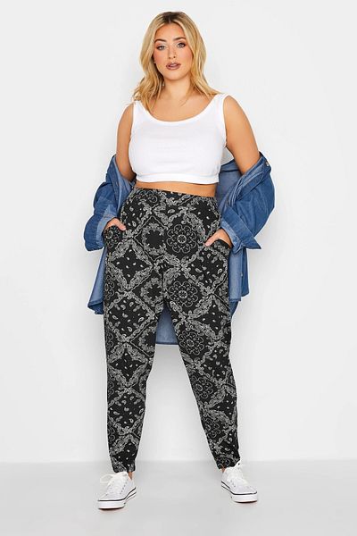Stil Diva Large Size Narrow Leg Patterned Pocket Carrot Cut Trousers143292