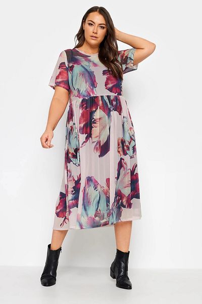 Stil Diva Plus Size Crew Neck Lined Patterned Midi Length Tulle Dress302707