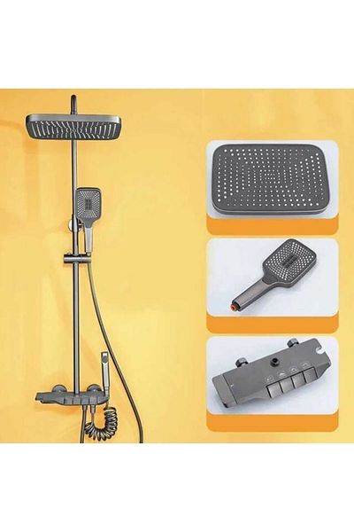 EFDAL YAPI MİMARLIK Efdal Structure Anthracite Gray Key Piano Shower Set (BOY 115CM) Brass Material