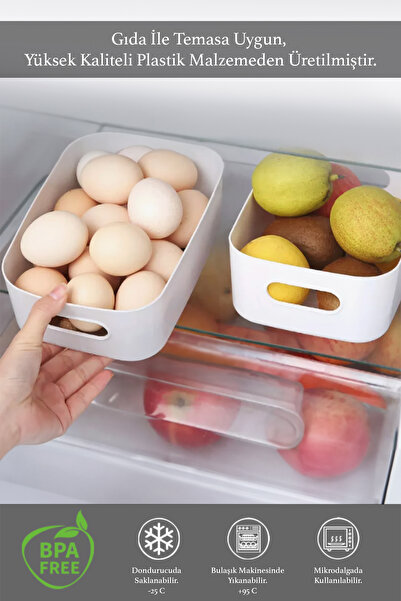 Meleni Home 4'lü Buzdolabı Dolap Içi Düzenleyici Organizer Saklama Kabı Beyaz 4 x 4 Litre