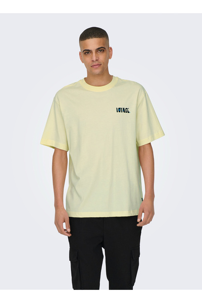 Only & Sons O Yaka Baskılı Limon Erkek T-Shirt ONSPILOT RLX SUMMER SS TEE