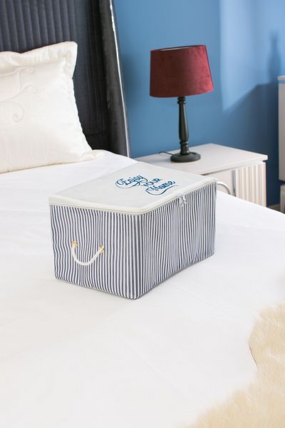 Serstil Mini Size Printed Detailed Blue Striped Storage Bag 30 X 22 X 18 Cm