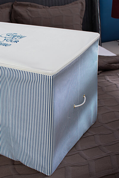 Serstil Büyük Boy Baskı Detaylı Mavi Çizgili Hurç 74 X 46 X 46 Cm