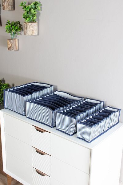 Serstil Organizator sertar cu dungi bleumarin cu 11 ochi - mic - 11 X 41 X 12 cm