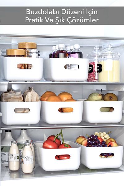 Meleni Home 4-Piece Refrigerator - In-Cabinet Organizer, 4 X 4 Liter White Storage Container
