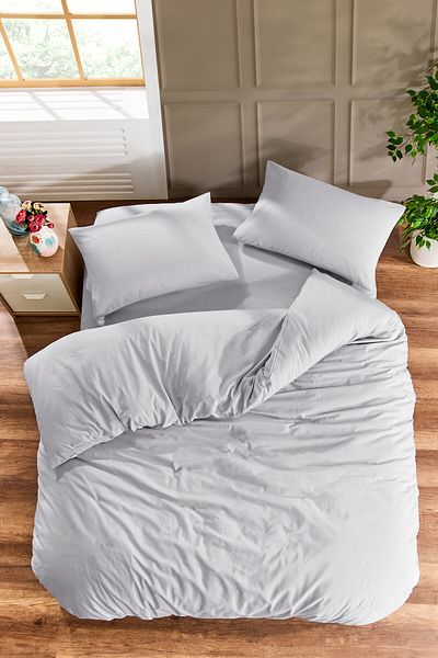 INTER Z Single Plain Duvet Cover Set with Elastic Sheet and 1 Pillowcase