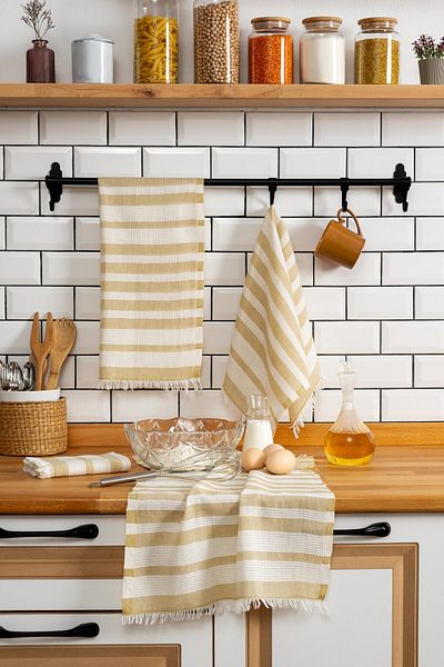 Denizli Concept Set 4 cârpe de uscare - Mustard Bella Picnic & Kitchen Șervețel 100% bumbac - 45x65 Cm