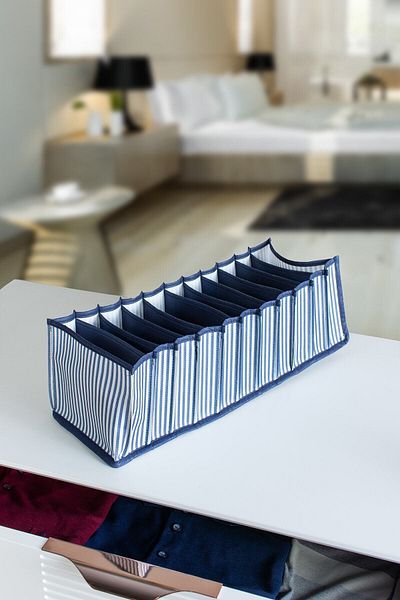 Serstil 11 Compartment Drawer Dark Blue Striped Organizer Organizer - Medium 15 X 43 X 14