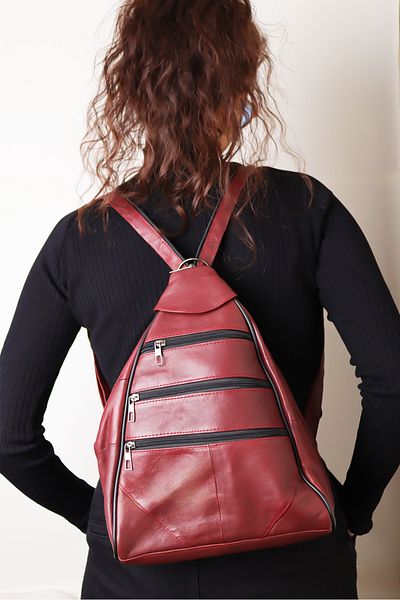 Jack Tonio Women's Burgundy Adjustable Strap Leather Backpack Shoulder Bag Handbag Messenger Bag