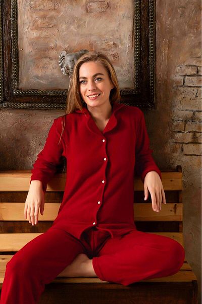 CALİA Women's Oversize Large Size Buttoned Front Long Sleeve Fleece Pajama Set