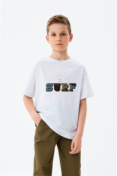 ADABEBEK Έγχρωμο τυπωμένο μπλουζάκι για αγόρι με Surf Text