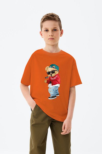 ADABEBEK Rap Singing Teddy Bear Printed Boys' T-Shirt