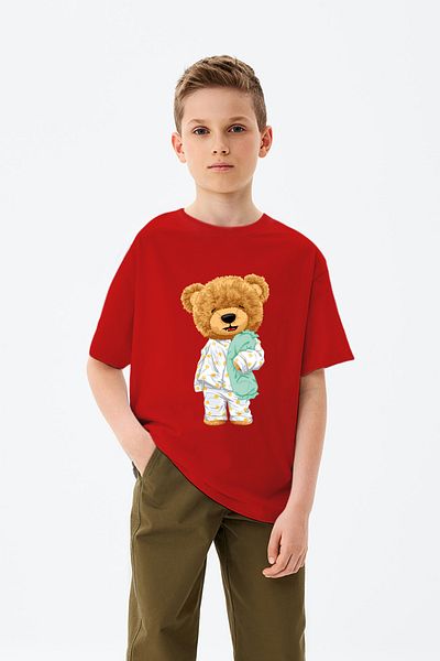ADABEBEK Tricou pentru băiat cu ursuleț de pluș cu tematică Sleep Time