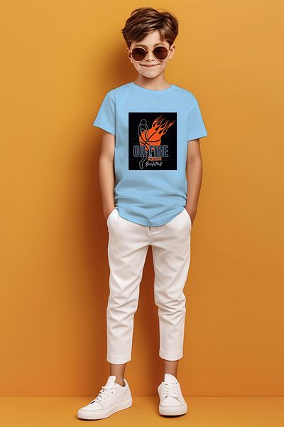 ADABEBEK Tricou pentru băieți imprimat cu tematică de baschet On Fire