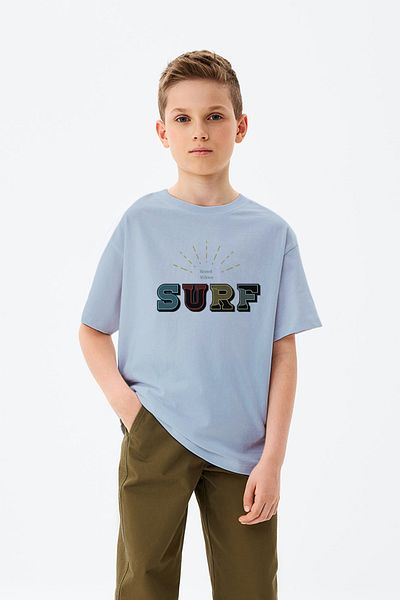 ADABEBEK Tricou cu imprimeu colorat pentru băieți cu text surf
