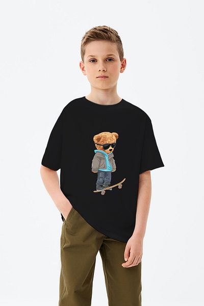 ADABEBEK Skateboard Skateboard ιππασία Cool Bear εμπριμέ μπλουζάκι για αγόρι