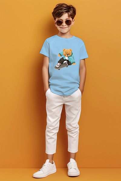 ADABEBEK Skateboarding Skateboardista Tedy Bear Printed Boy T-Shirt