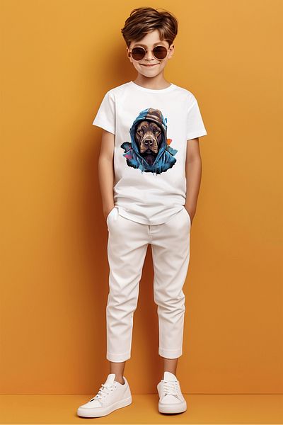 ADABEBEK Tricou pentru băieți cu glugă cu model de graffiti cu imprimeu cățeluș