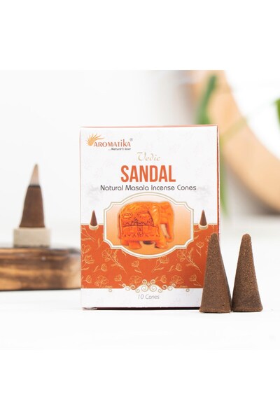 Aromatika Sandal Ağacı Kokulu Organik Kömürsüz Konik Tütsü