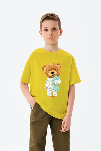 ADABEBEK Sleep Time Themed Pajama Teddy Bear Printed Boy's T-Shirt