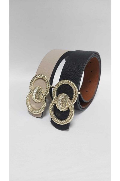 Kemerix Women's - Reversible 2-Piece Belt Set with Gold Buckle