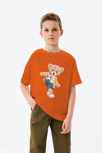 ADABEBEK Teddy Bear Playing Football Printed Boys' T-Shirt