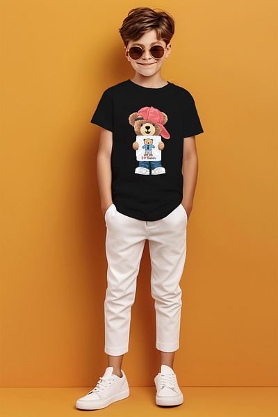 ADABEBEK I Love Daddy Written Hat Teddy Bear εμπριμέ μπλουζάκι για αγόρι