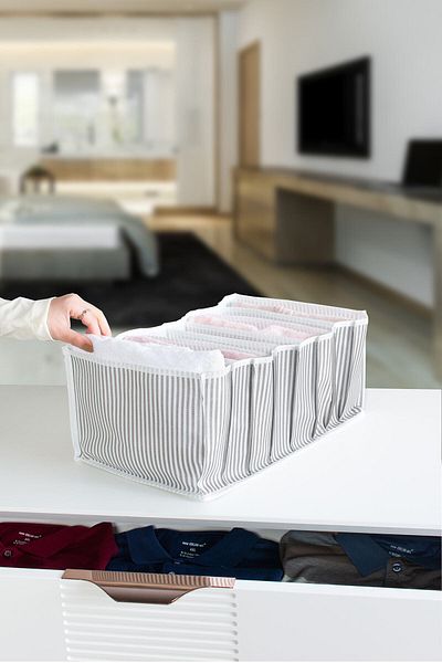 Serstil 8 Compartment Drawer Gray Striped Organizer - Large 24 x 37 x 18