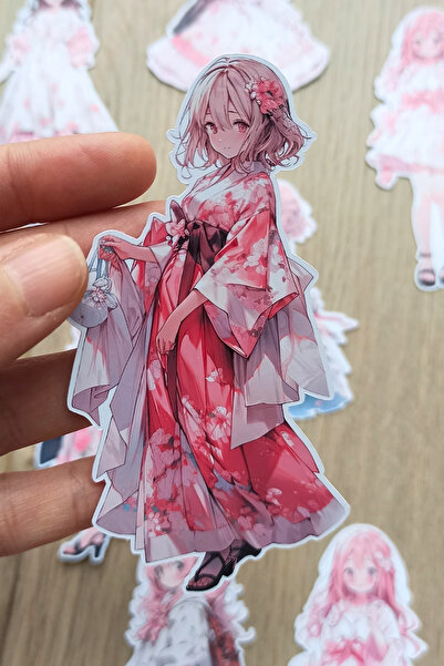 Mona Craftist 12 Adet Anime Girl Sevimli Kız Sticker Seti Bullet Journal Lapt...