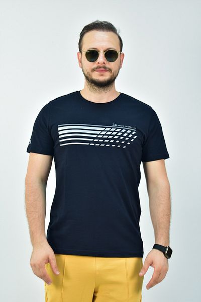 Escetic Ανδρικό μπλουζάκι Navy Blue Slimfit 95% βαμβακερό μονόκλινο αναπνεύσιμο αθλητικό μπλουζάκι 0780