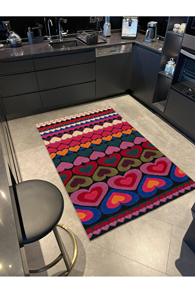 Rugs Modern Halı Karışık Renkli Kalp Motifli Kreatif Desen Halı 3724