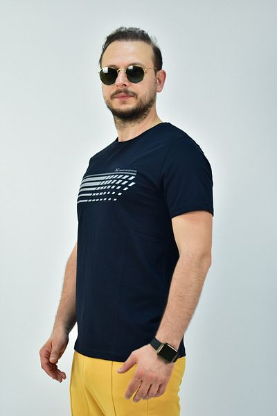 Escetic Ανδρικό μπλουζάκι Navy Blue Slimfit 95% βαμβακερό μονόκλινο αναπνεύσιμο αθλητικό μπλουζάκι 0780