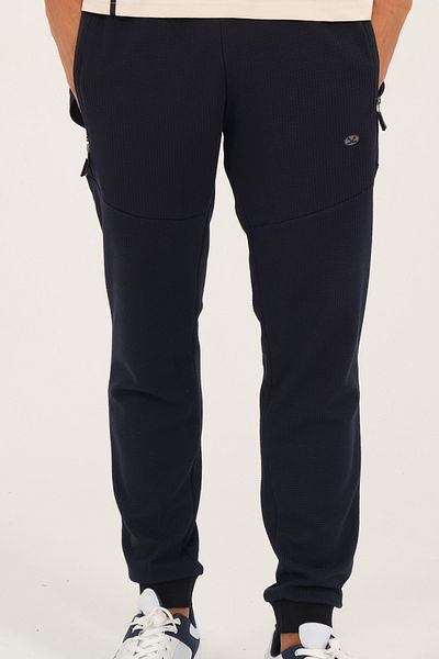 Escetic Men's Navy Blue Slimfit 2 Thread 4 Seasons Breathable Cotton Puppy Fabric Sports Sweatpants 1879
