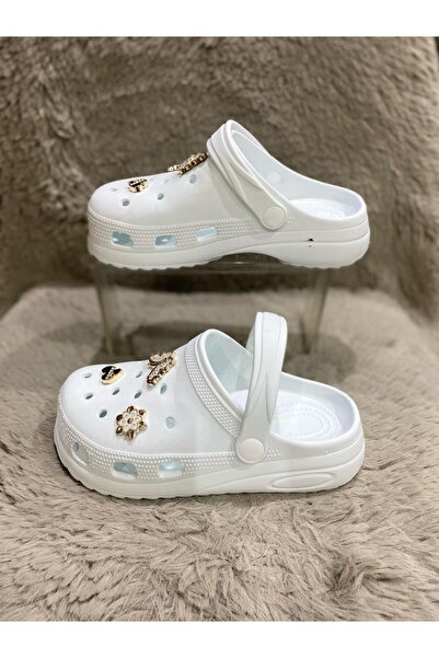 Metin Ayakkabı White Stone Accessory Inside and Outside Plastic Stone Accessory Slippers