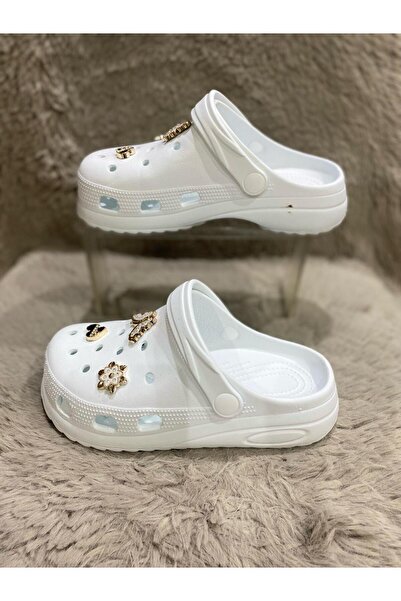 Metin Ayakkabı White Stone Accessory Inside and Outside Plastic Stone Accessory Slippers