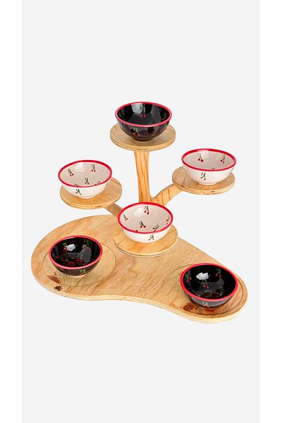 Gezdikçe Bilelim 6 Pieces Cherry Patterned 8 cm Ceramic Snack Bowl Sauce Bowl Jam Bowl Breakfast Presentation Bowl, hand made