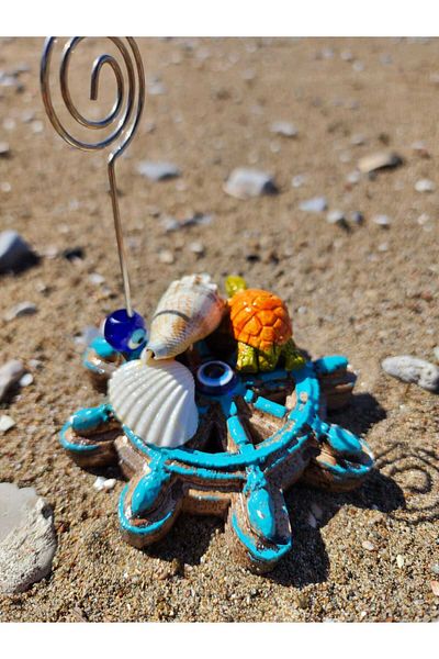 Rota Hediyelik Rudder Turtle Shell Summer Themed Note Holder Note, Photo, Business Card Holder Office Desktop Organizer