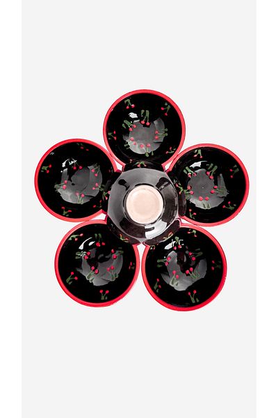 Gezdikçe Bilelim 2+1 Set Handmade Black Cherry Boiler Ceramic Coffee Cup, Coffee Cup