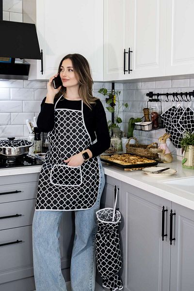 Morlay 6 Pieces Kitchen Set & Kitchen Apron, Oven Gloves, 2-Piece Holder, Organizer Bag Holder, Demlematik