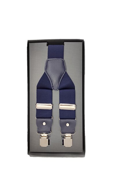 Elegante Cravatte Navy Blue Color Trouser Suspenders and Tie-Handkerchief Set