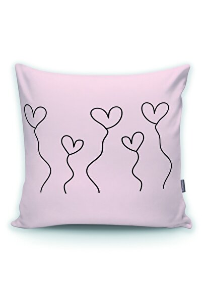 Realhomes Krem Zemin Üzerinde Uçan Kalpler Dijital Baskılı Kırlent Kılıfı