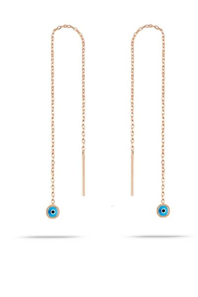 Trend Silver Gümüş Rose Nazar Boncuklu Mavi Mineli Zincir Küpe