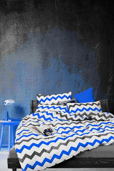 ALAMODE Set cuvertură de pilota unică din bumbac natural Zigzag albastru 21444563