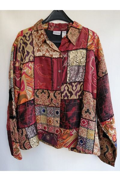 Chicos Women's Red Authentic Napkin Multicolor Jacket