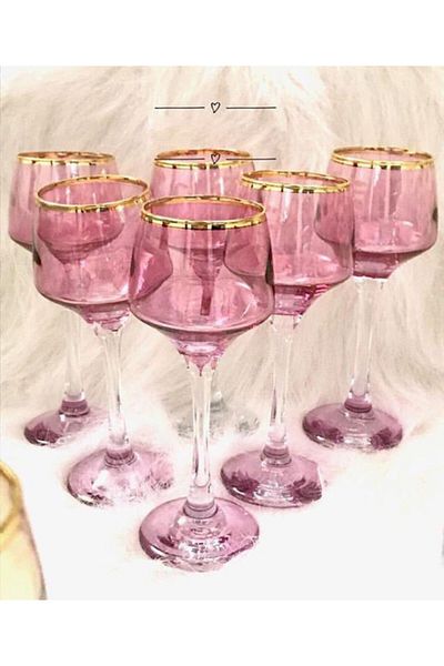 LAV Coffee Color Water Glass Set with Hand Decoration for 6 People - Dowry and Gift