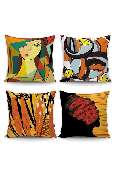 Realhomes Pastel Soyut Renkli Kadın Figürlü Özel Tasarım 4'lü Kırlent Kılıfı ...